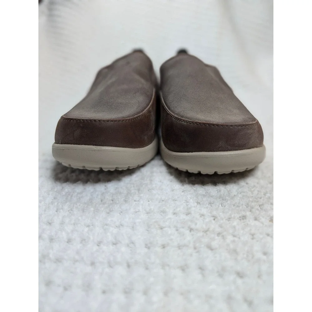 Crocs Santa Cruz 2 Luxe Mens 14 Brown Canvas Leather Loafers 204241 Slip On